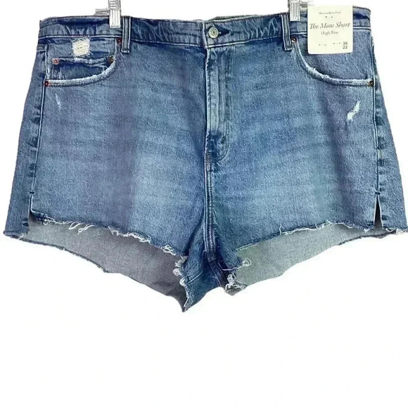 Abercrombie & Fitch Women 22 36 High Rise The Mom Cutoff Shorts Blue Raw Hem NEW - Picture 1 of 10